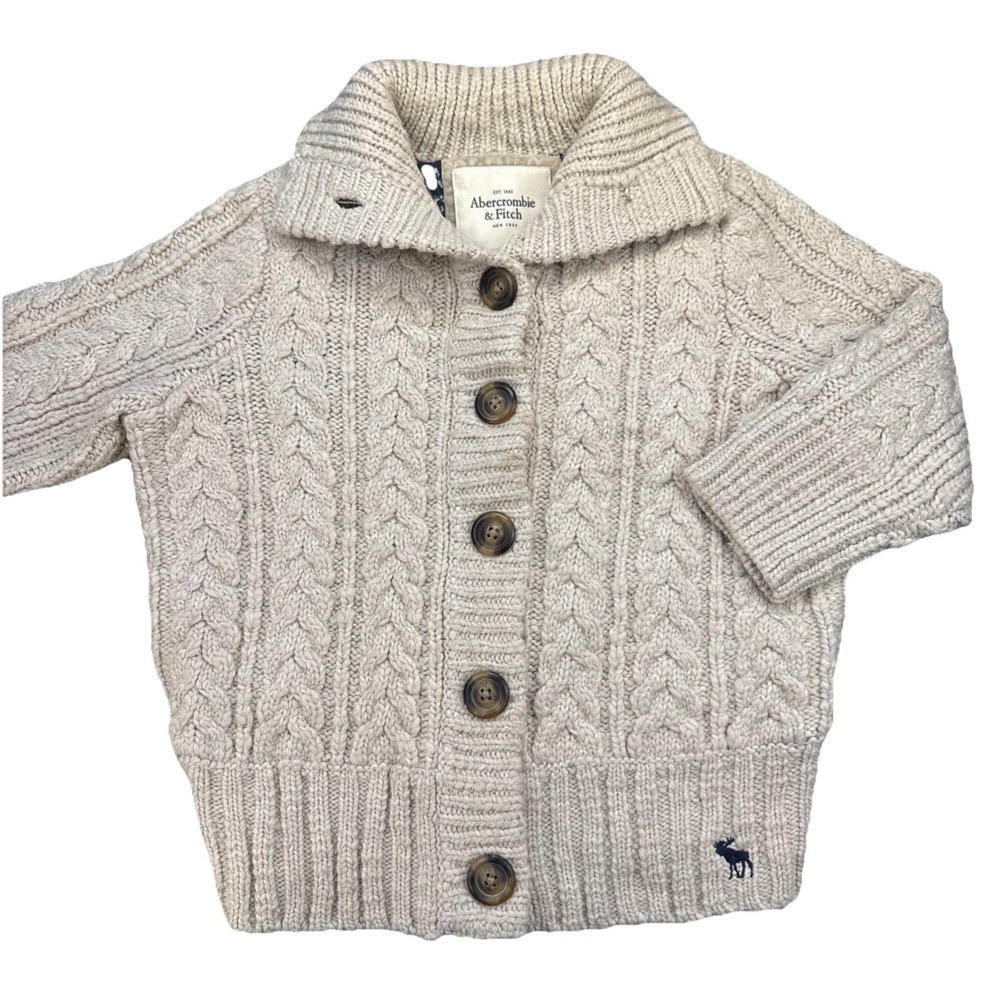 Vintage Abercrombie Fitch Cardigan Sweater Womens‎ Large Cream Chunky Cable Knit